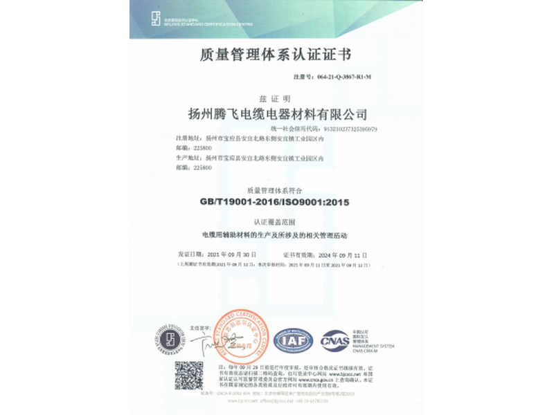 ISO9001質(zhì)量體系認(rèn)證證書(shū)